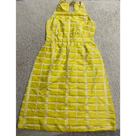 J. Crew Collection Dress Sz 0 Sheath Floral Keyhole Pockets Yellow Silk MSRP$298 - Picture 2 of 12